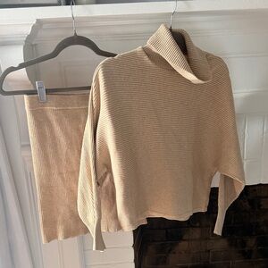 Old Navy Ribbed Tan Cowl Neck Sweater Set